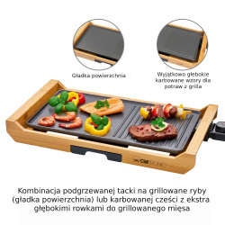 Elektryczny Grill stołowy na bambusowej tacy Clatronic TG 3697