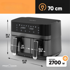 Podwójna frytkownica beztłuszczowa 9 litrów ProfiCook PC-FR 1295 H Outlet