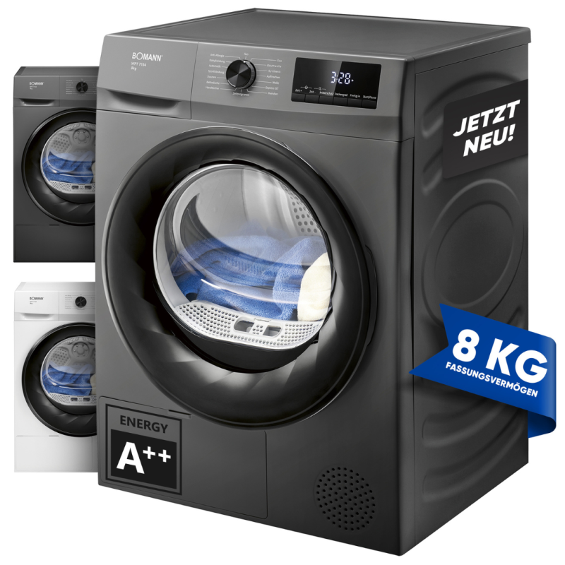 Suszarka bębnowa z pompą ciepła 8 kg Bomann WPT 7154 (antracyt) Suszarka bębnowa z pompą ciepła 8 kg Bomann WPT 7154 (antracyt)