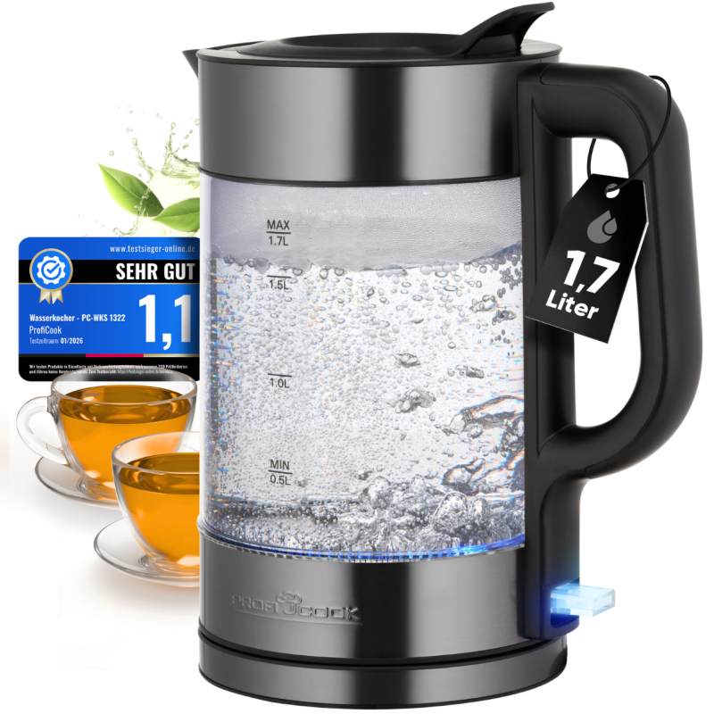 Czajnik elektryczny szklany 1.7 L ProfiCook PC-WKS 1322 G (ciemny inox)