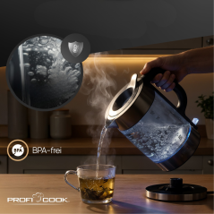 Czajnik elektryczny szklany 1.7 L ProfiCook PC-WKS 1322 G (ciemny inox)