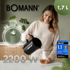 Czajnik elektryczny bezprzewodowy 1.7 L Bomann WK 6090 CB (czarny) Outlet